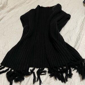 Black wool fringed poncho #6